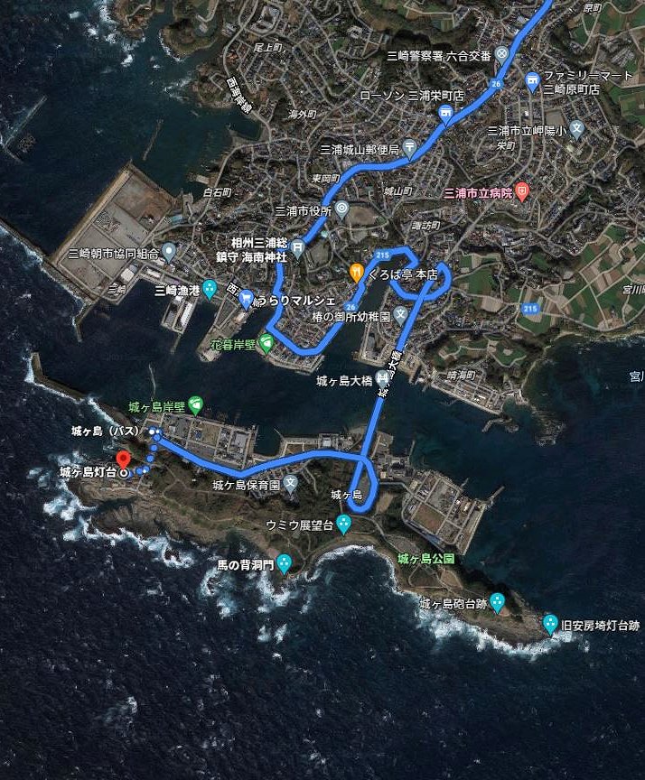 城ヶ島へ向かう京急バスのルート図